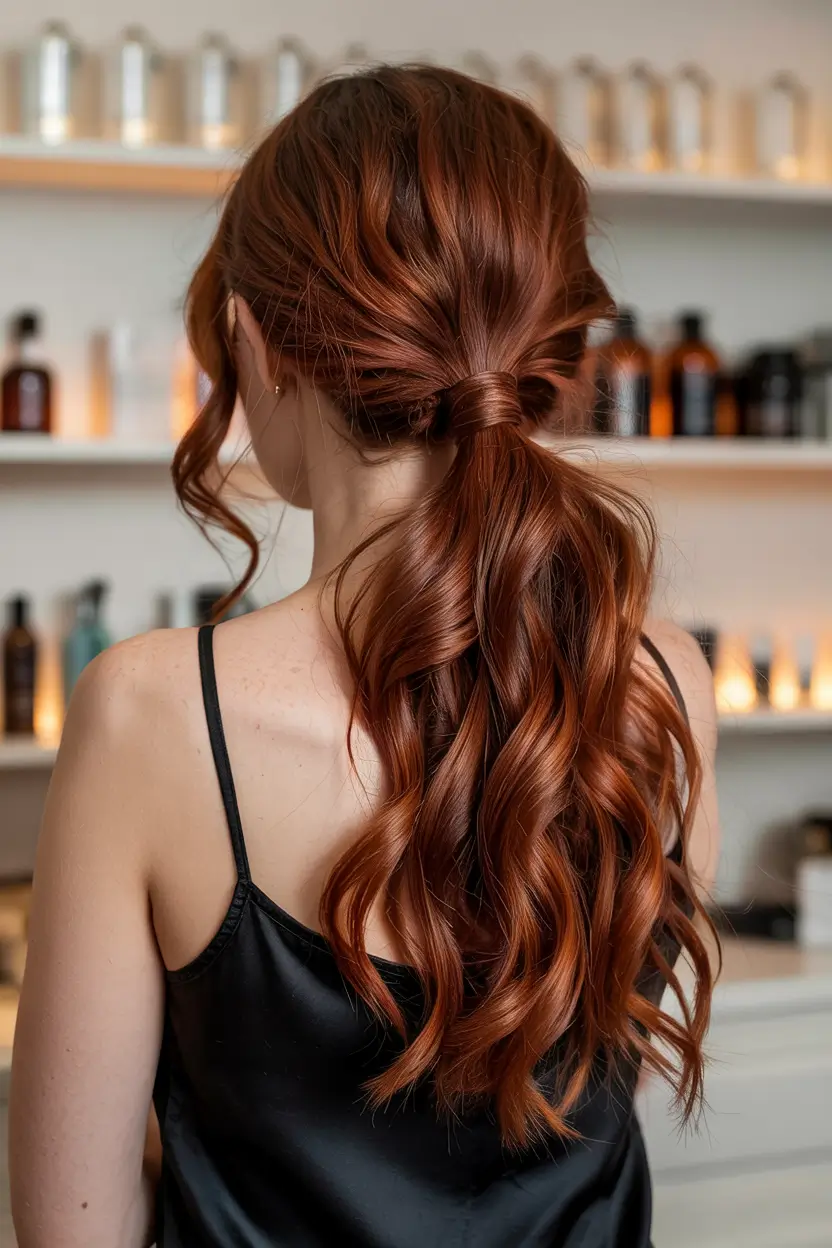 auburn hair color 2026 Polished Copper Ponytail