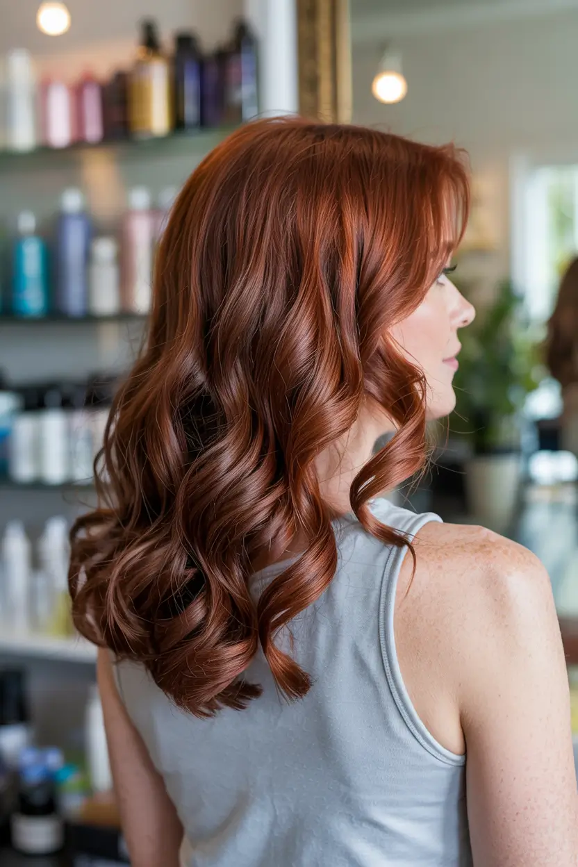 auburn hair color 2026 Glossy Chestnut Waves