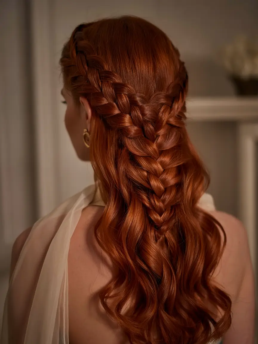 auburn hair color 2026 Braided Copper Elegance