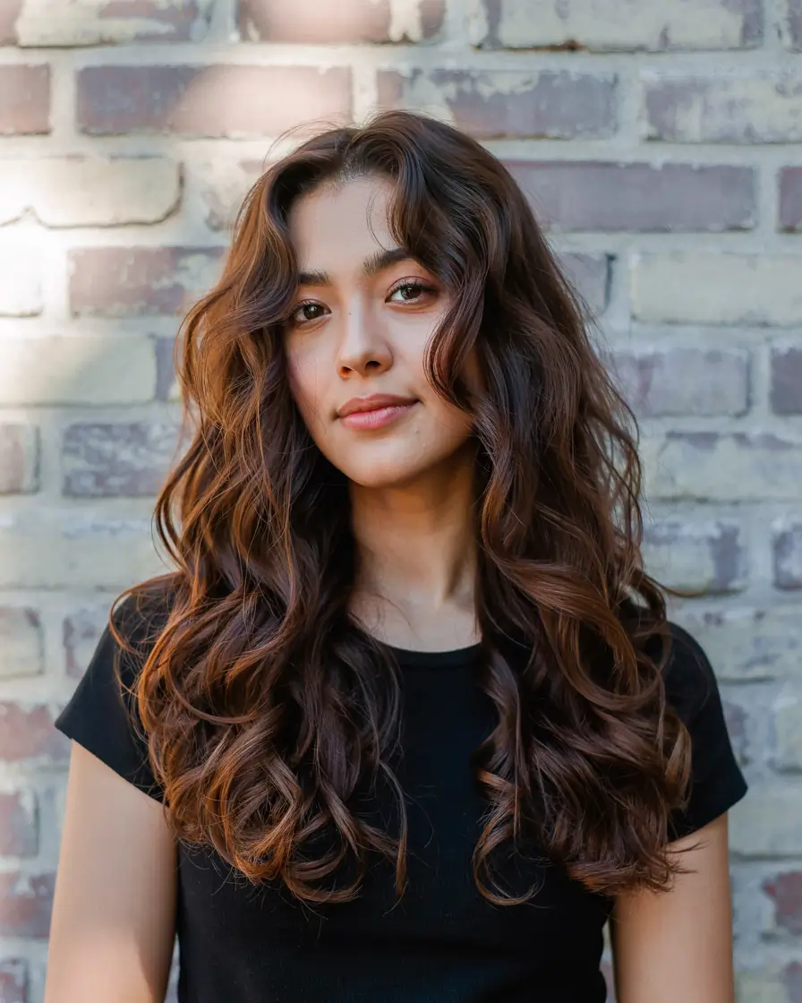 auburn hair color 2026 Natural Chocolate Auburn Waves