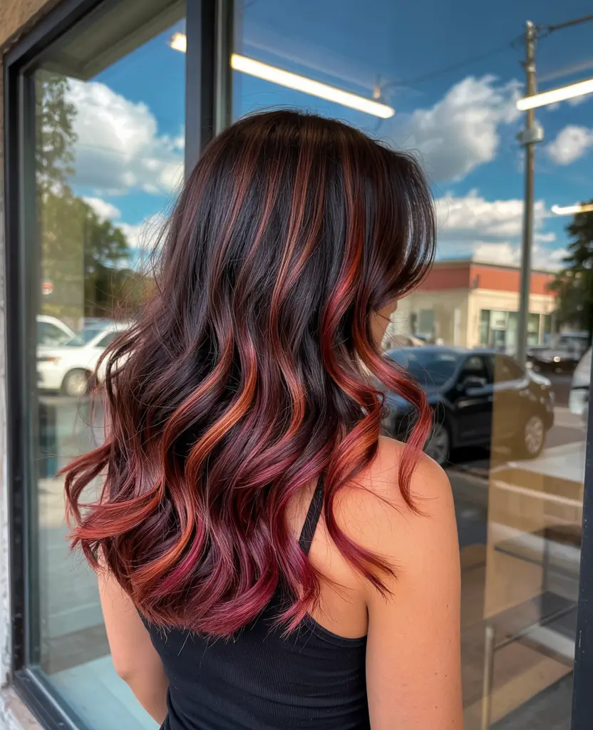 auburn hair color 2026 Deep Cherry Balayage Glow