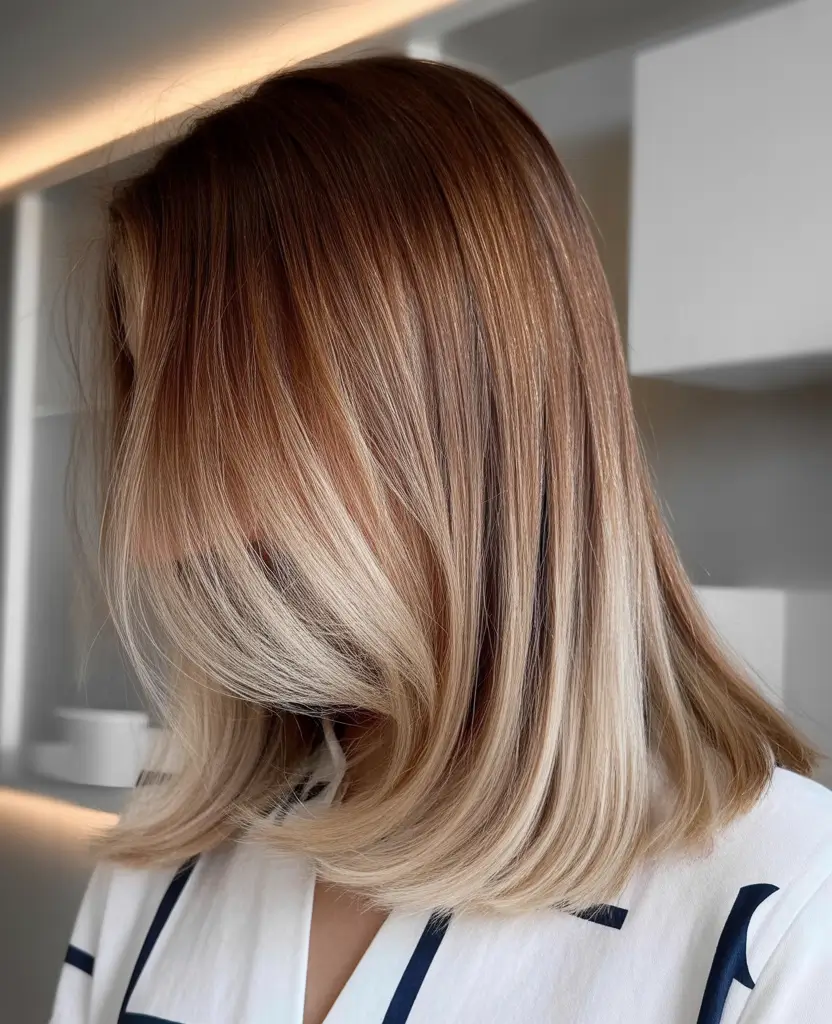 blonde hair color 2026 Caramel Root Fade Elegance