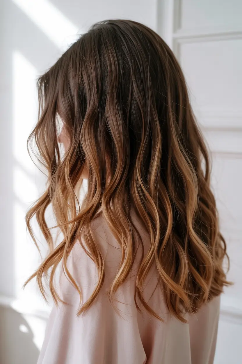 brown hair colors 2026 Golden Caramel Cascade