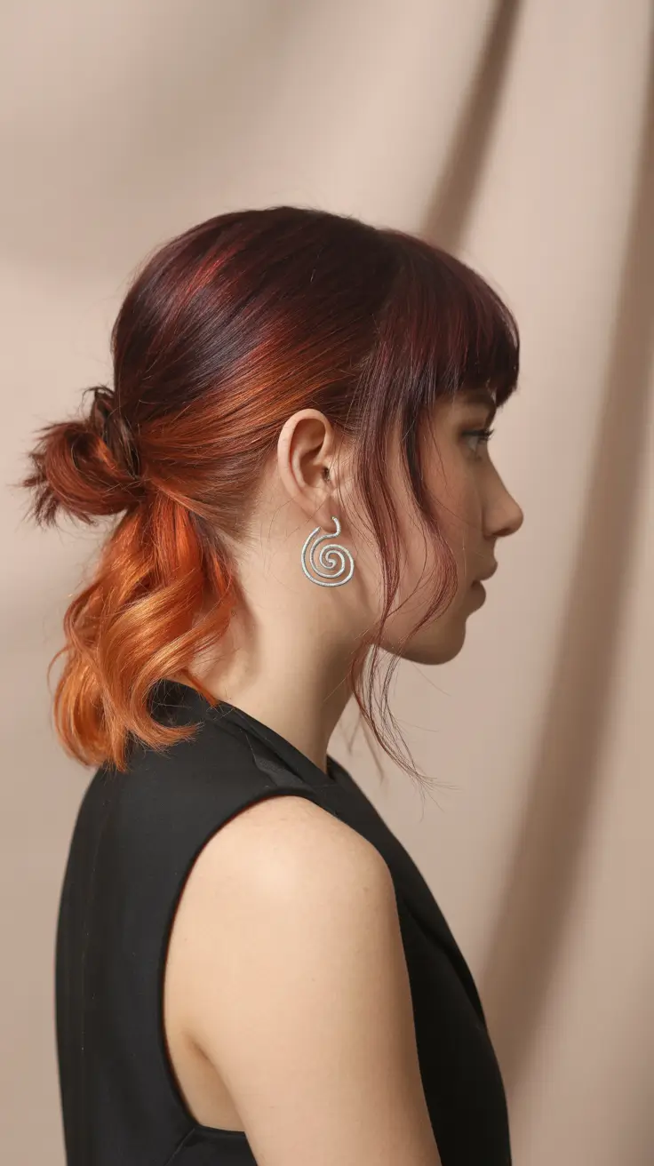 calico hair color 2026 Apricot Ember Tucked Knot