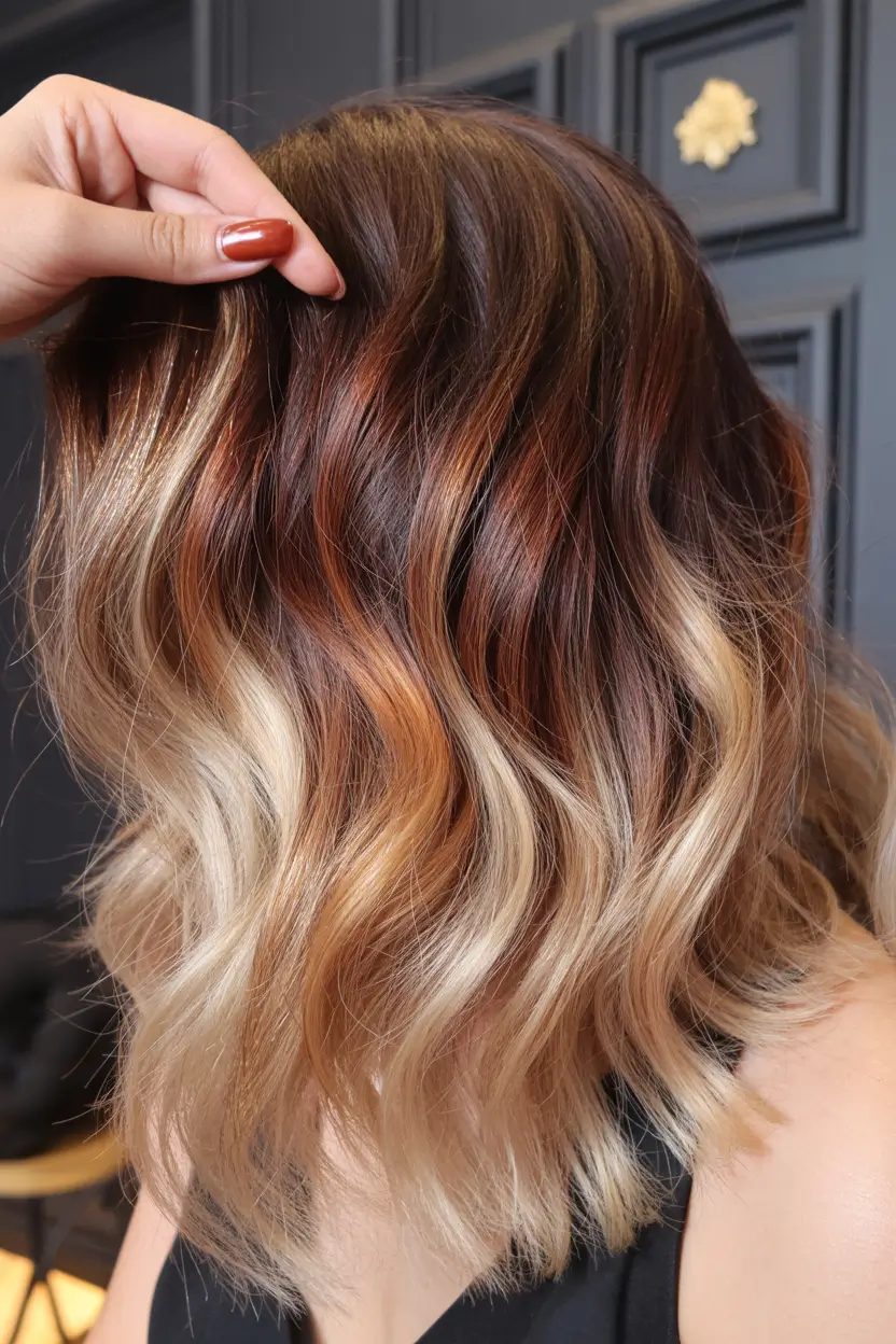 calico hair color 2026 Caramel-Rooted Calico Melt