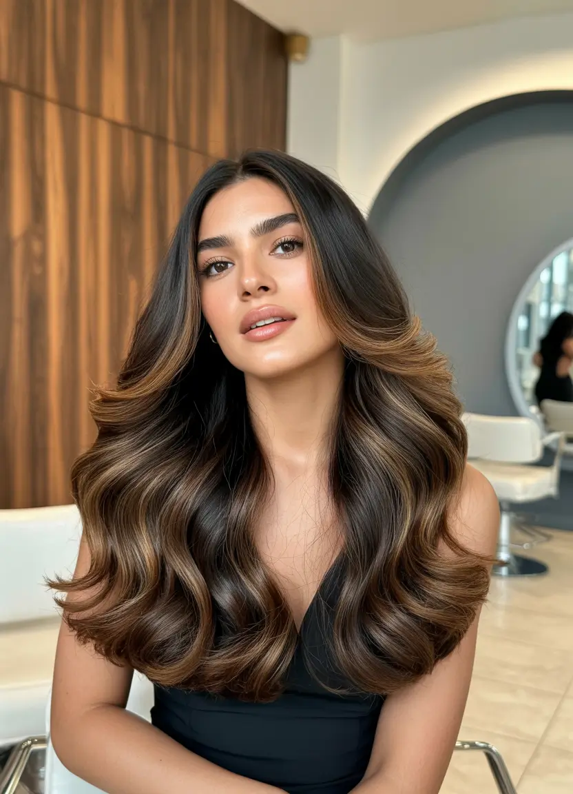 dark brown hair color 2026 Voluminous Brunette With Glow