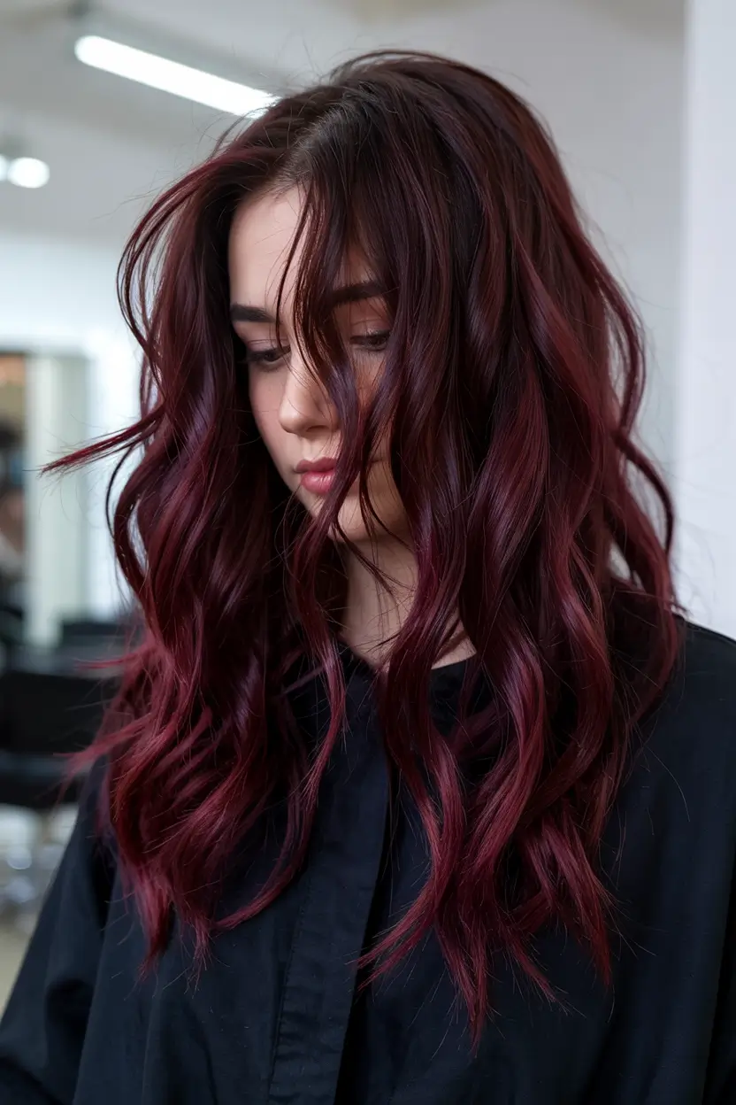 hair color ideas 2026 Wine Red Velvet Curls