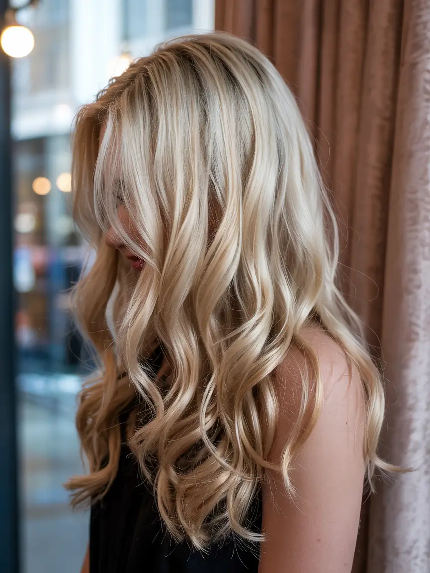 hair color ideas 2026 Golden Blonde Waves With Light and Glow