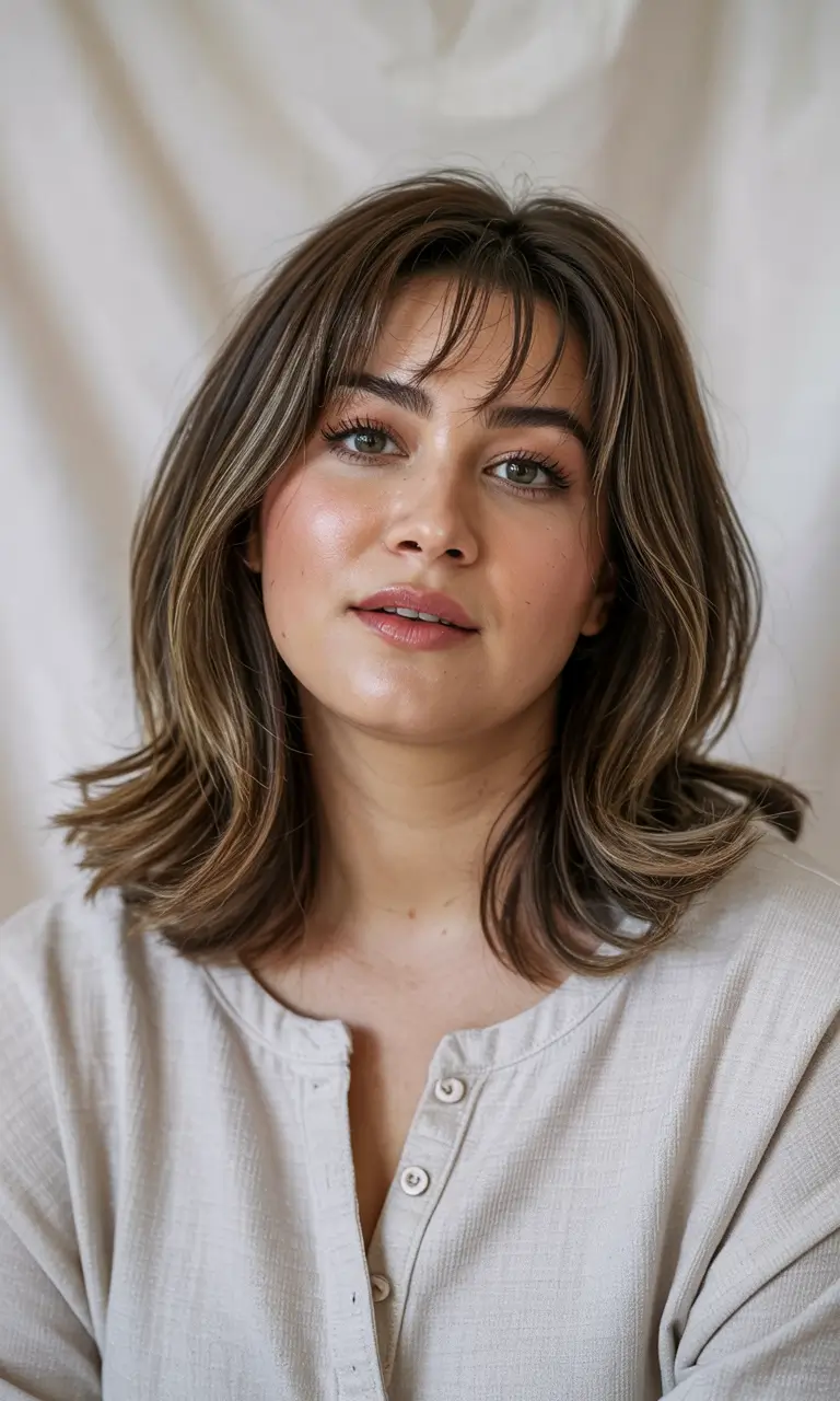 haircuts for plus size women 2026 Feathered Shoulder-Length Layers