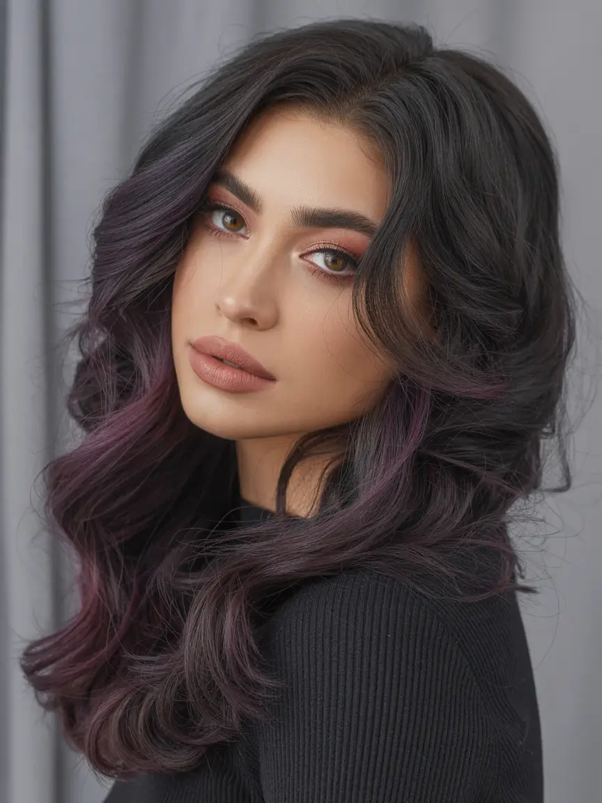 purple hair color 2026 Midnight Plum Highlights