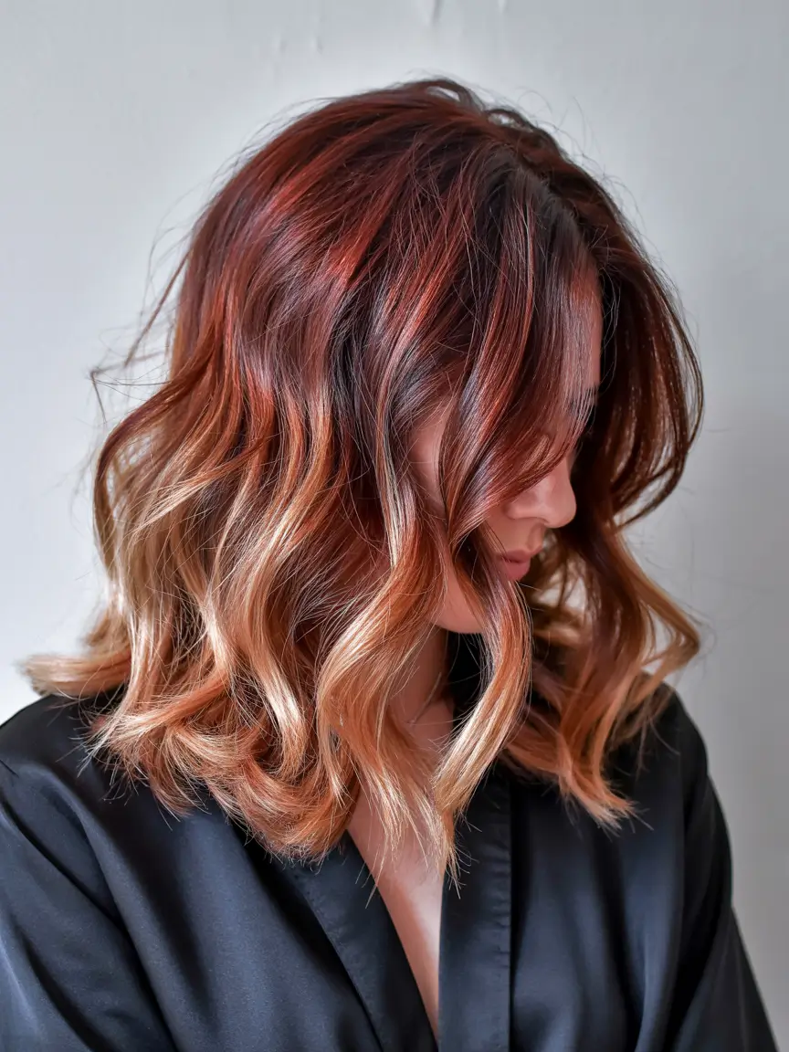 red hair colors 2026 Golden Ember Balayage