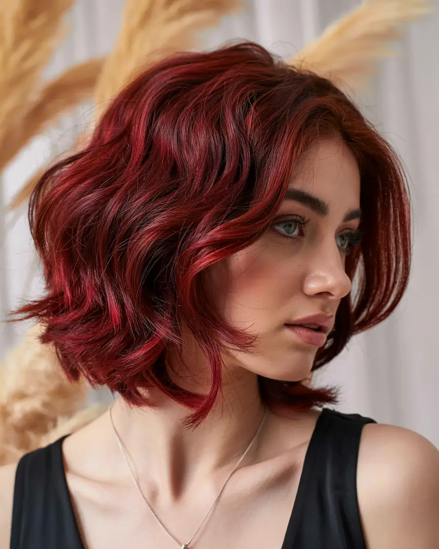 red hair colors 2026 Crimson Velvet Bob