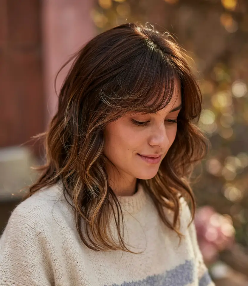 wolf haircut ideas 2026 Chestnut Wolf Cut With Subtle Highlights