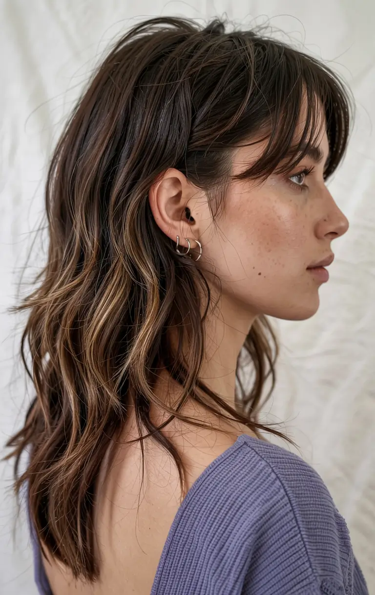 wolf haircut ideas 2026 Modern Shag Wolf Hybrid With Face-Framing Bangs