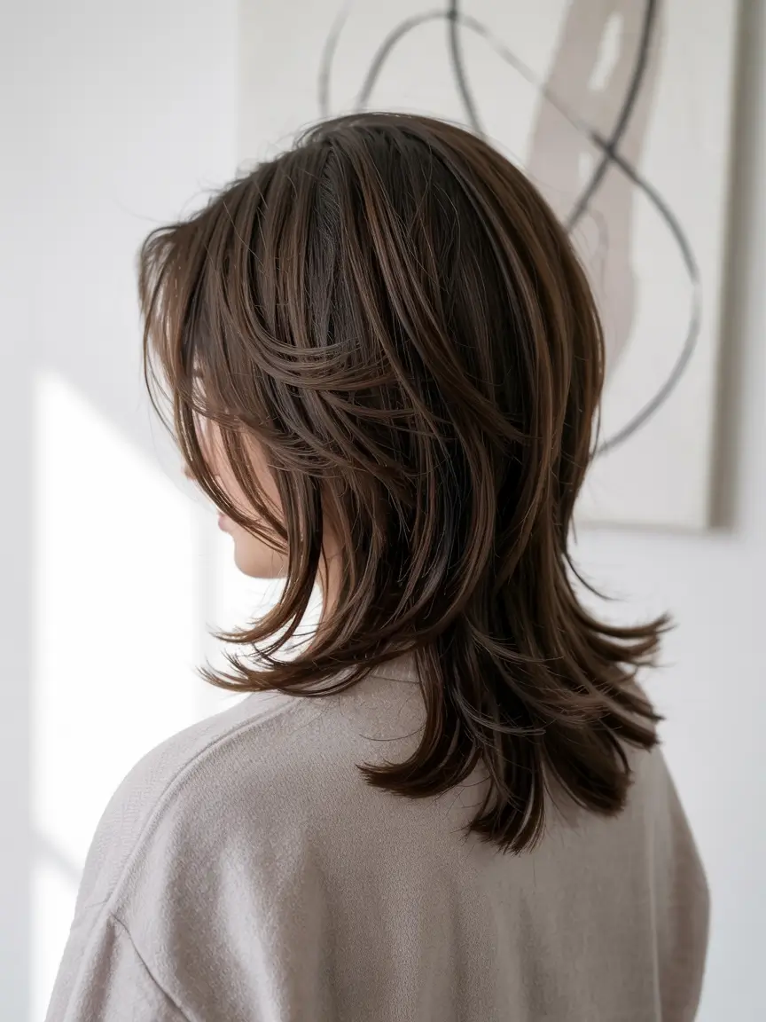 wolf haircut ideas 2026 Layered Brown Wolf Cut With Flipped Ends